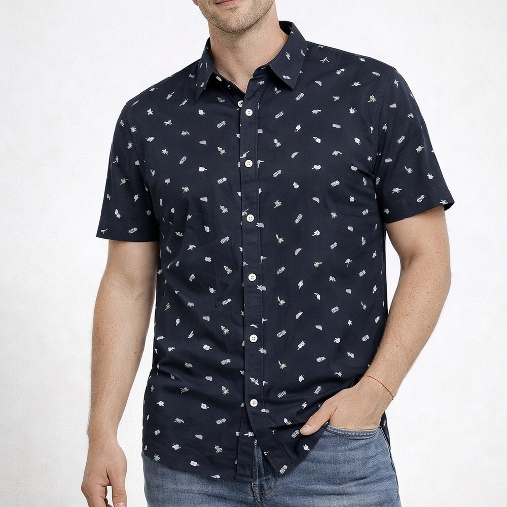 Free Planet Dark Blue Casual Shirt with Pattern